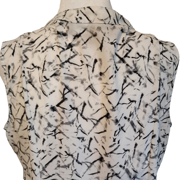 EUC Karl Langerfeld Paris Sleeveless Tie Neck Abstract Shell Blouse - Picture 7 of 10